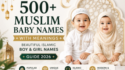 500+ Muslim baby names with meanings for boys and girls featuring beautiful Islamic baby names and modern Muslim naming inspiration.