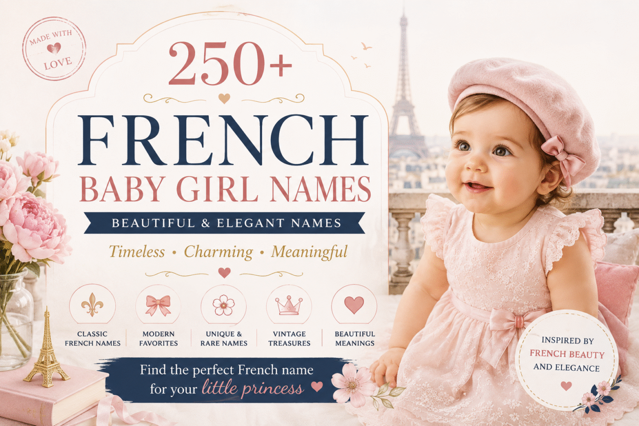 French baby girl names featuring elegant, classic, modern, and unique French names with beautiful meanings for baby girls.