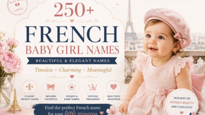 French baby girl names featuring elegant, classic, modern, and unique French names with beautiful meanings for baby girls.