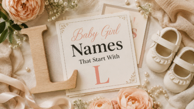 Beautiful baby girl names that start with L displayed in an elegant nursery-inspired setting